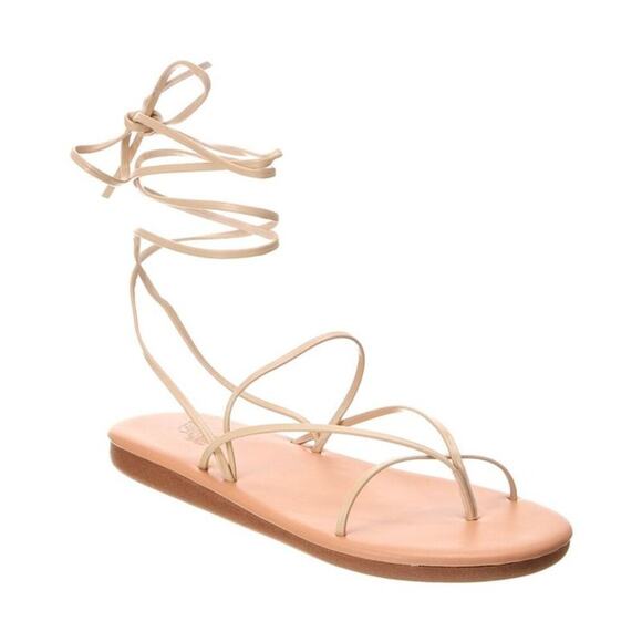 Ancient Greek Sandals String Flip Flop Leather Sandal Women's Size 37 7 Tan Nude - Picture 1 of 7